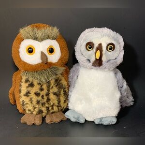 Harvest Owl HWT0748 and Webkinz Grey Owl HM344 Plush Stuffed Animal Ganz Lot